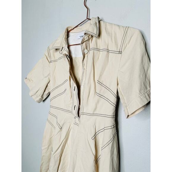 ROSETTA GETTY Beige Twill Cotton Short Sleeve Button Front Dress Size 4 - Picture 5 of 10